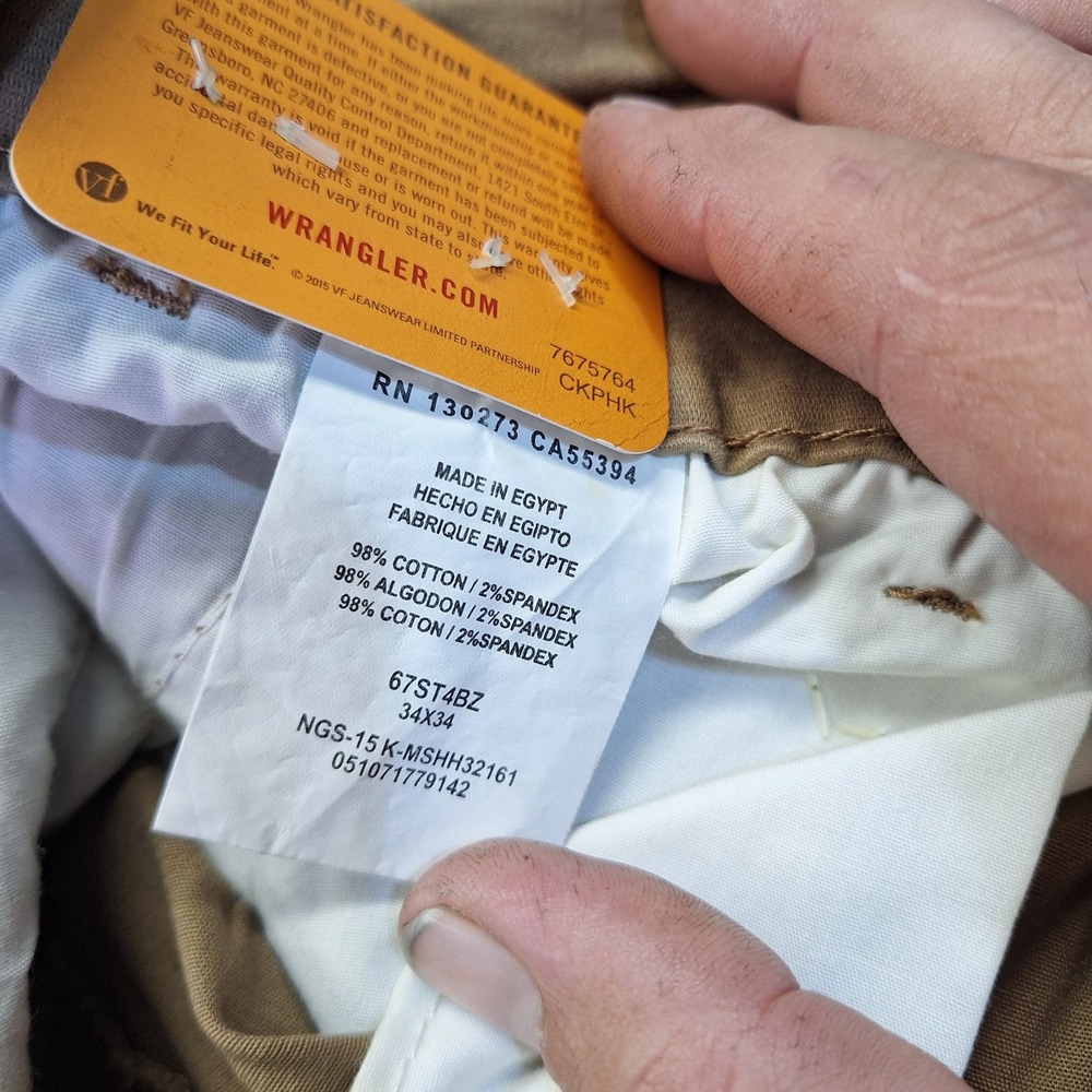 Wrangler Advanced Comfort Mens Khaki Pants 34x34 Straight Fit Flat Front 67ST4BZ - Picture 6 of 8